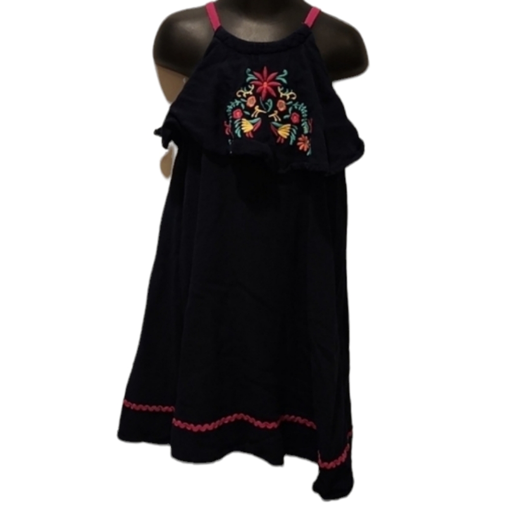 Isaac Mizrahi Navy Dress with Pink Straps and Multicolor Embroidery